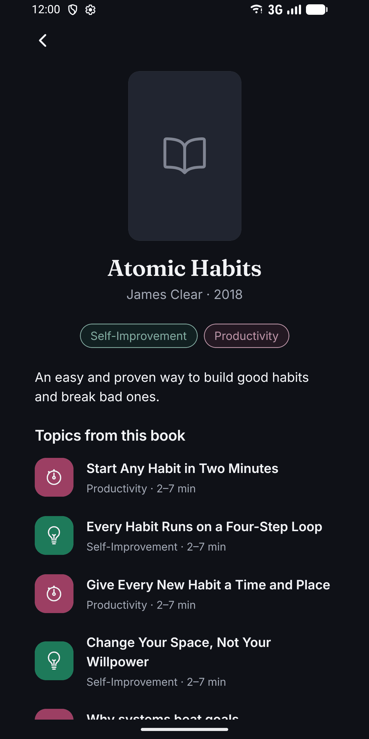 A book page listing the topics drawn from it