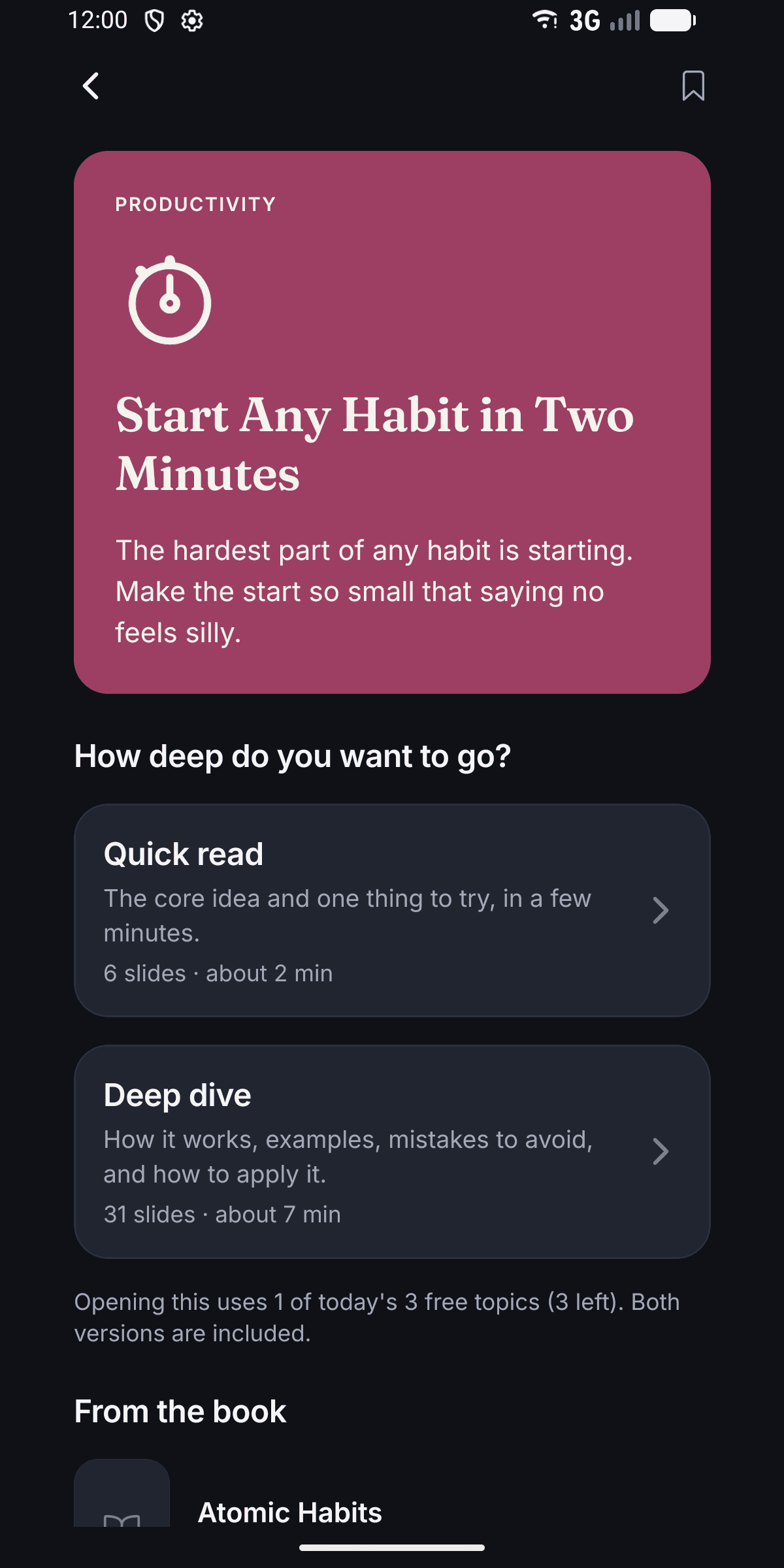A topic page offering a Quick read or a Deep dive